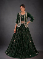 Anahita Vichitra Silk Thread & Sequins Embroidered Lehenga Choli with Jacket
