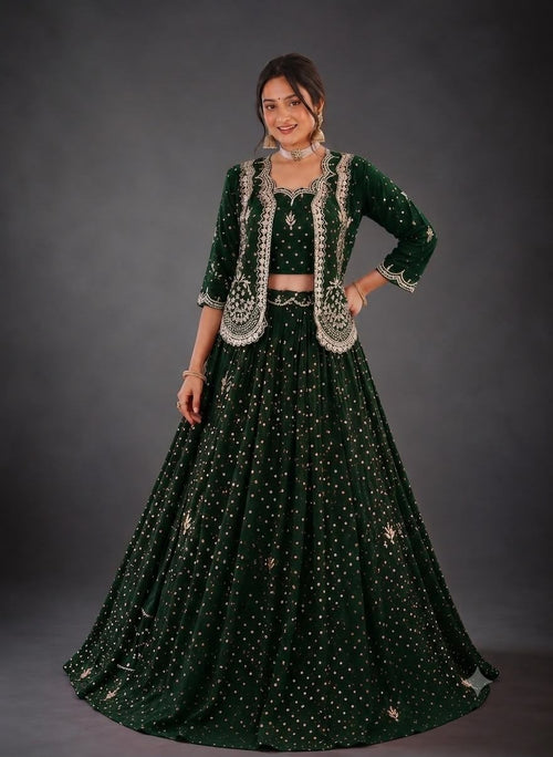 Anahita Vichitra Silk Thread & Sequins Embroidered Lehenga Choli with Jacket