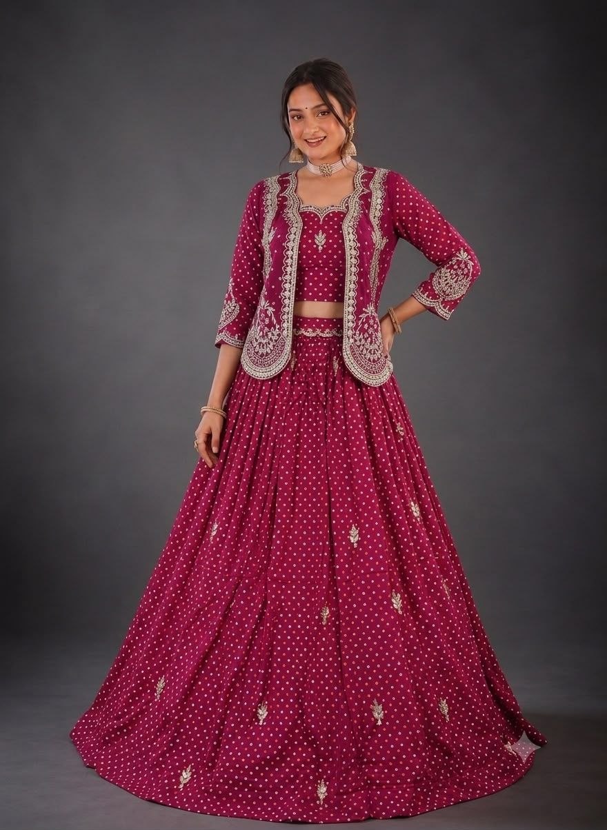 Anahita Vichitra Silk Thread & Sequins Embroidered Lehenga Choli with Jacket