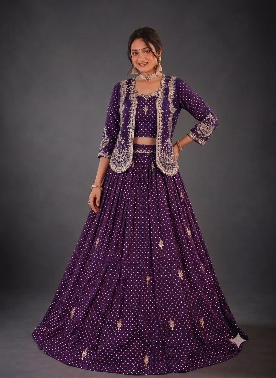 Anahita Vichitra Silk Thread & Sequins Embroidered Lehenga Choli with Jacket