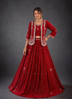 Anahita Vichitra Silk Thread & Sequins Embroidered Lehenga Choli with Jacket