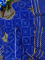 Mehervya Georgette Bandhani Print Kurta Palazzo Suit Set with Gotta Patti Lace Work