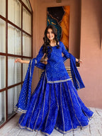 Mehervya Georgette Bandhani Print Kurta Palazzo Suit Set with Gotta Patti Lace Work