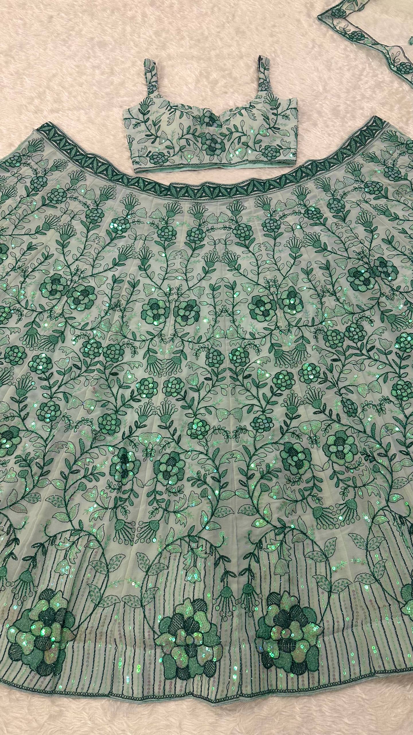 Ruhanvi Georgette Sequins, Dori & Thread Work Lehenga Choli with Net Dupatta