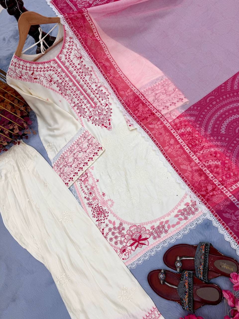 Zareen Noor Designer Satin Rayon Farshi Palazzo with Digital Print Dupatta