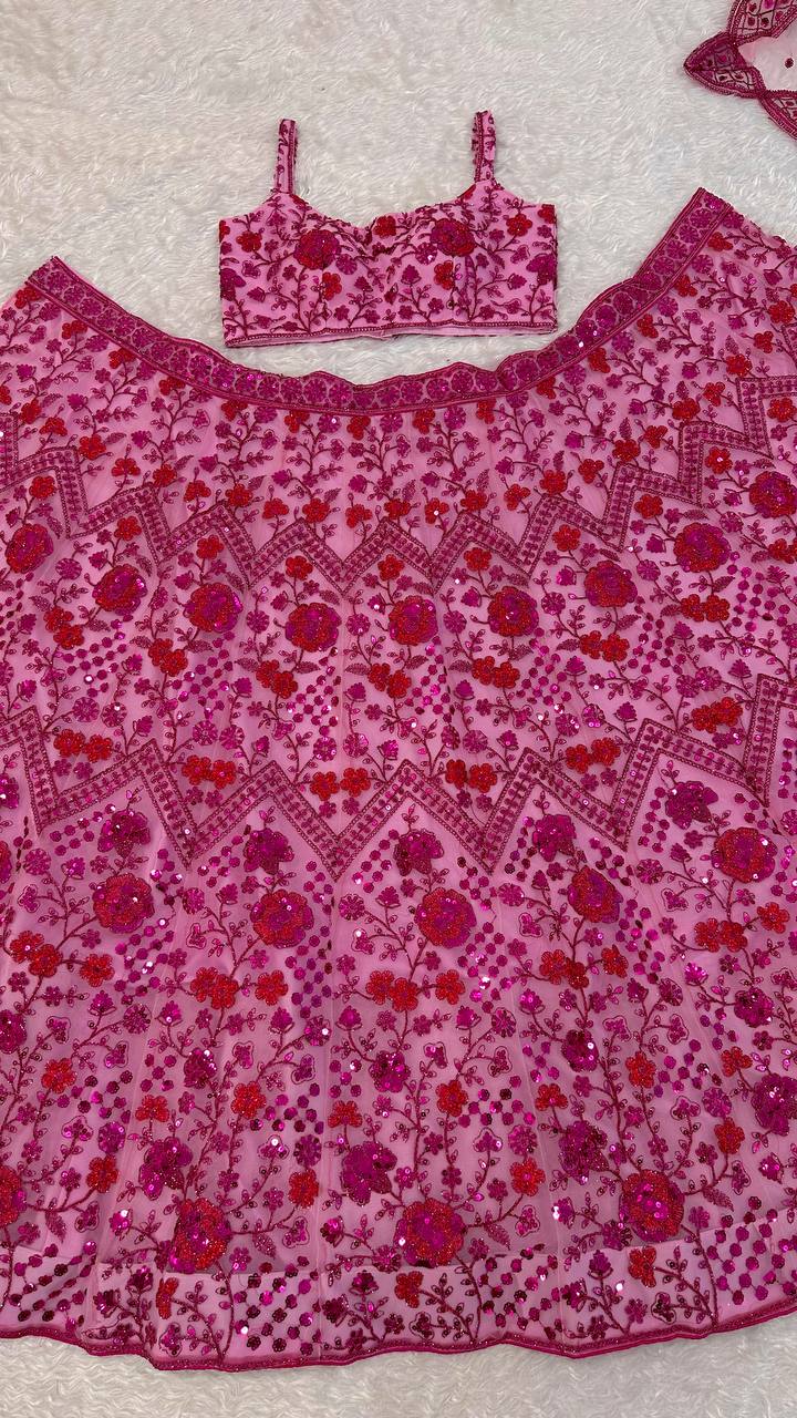 Avelia Gorgeous Pink Lehenga Choli Set with Sequins, Dori & Zari Work