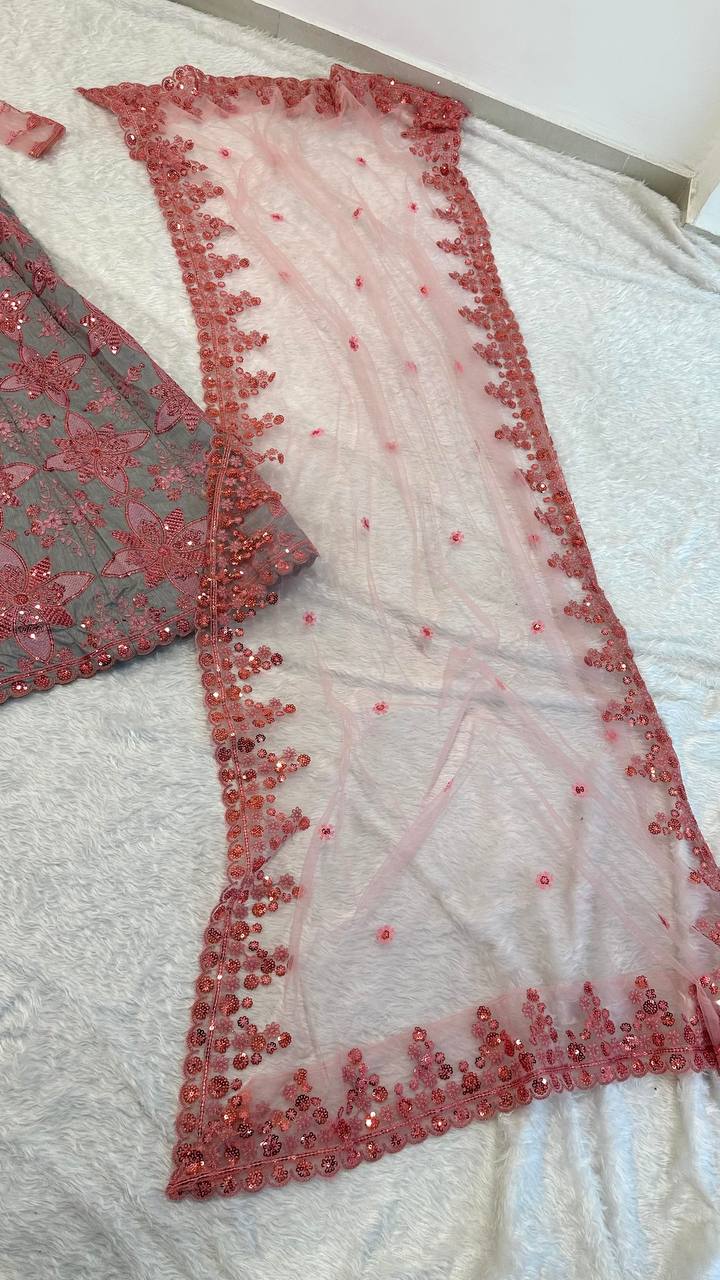 Luxury Thai Silk Sequins & Thread Work Lehenga Choli Set for Wedding