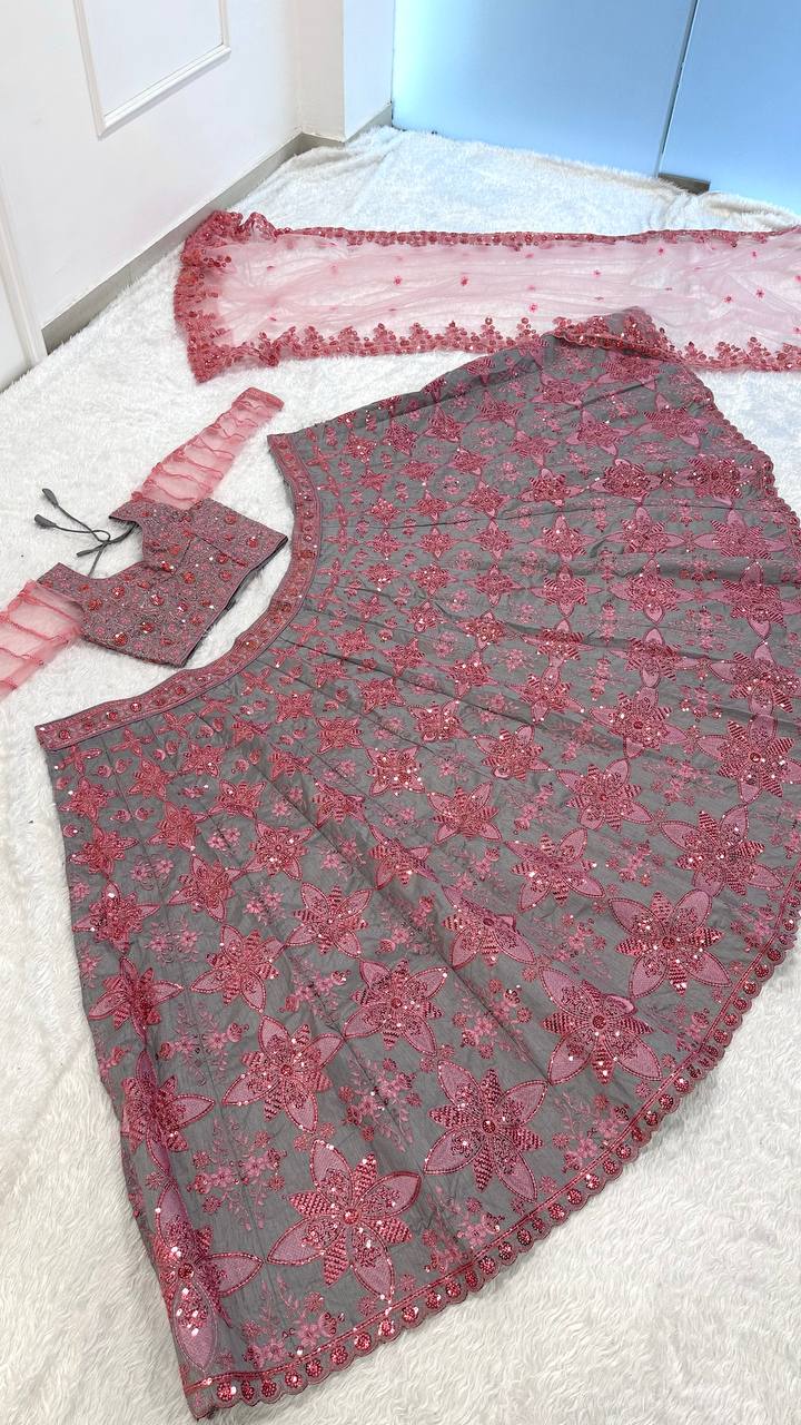 Luxury Thai Silk Sequins & Thread Work Lehenga Choli Set for Wedding