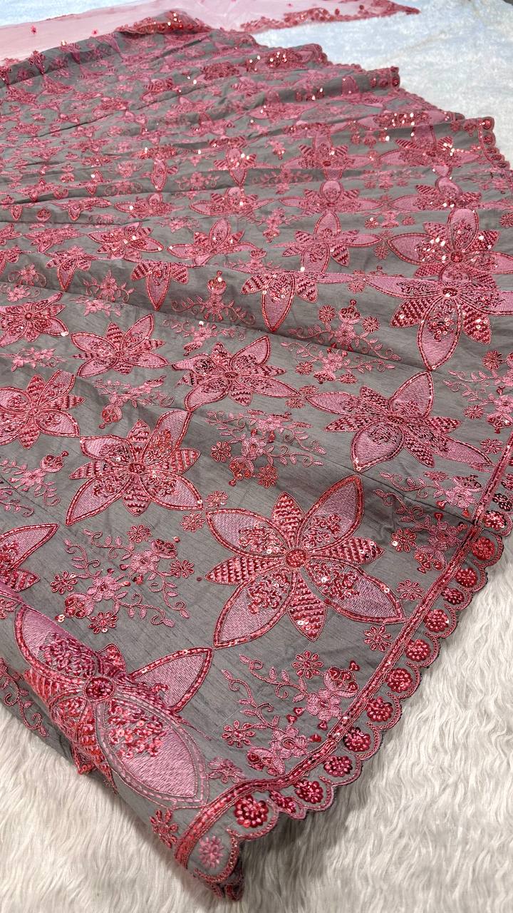 Luxury Thai Silk Sequins & Thread Work Lehenga Choli Set for Wedding