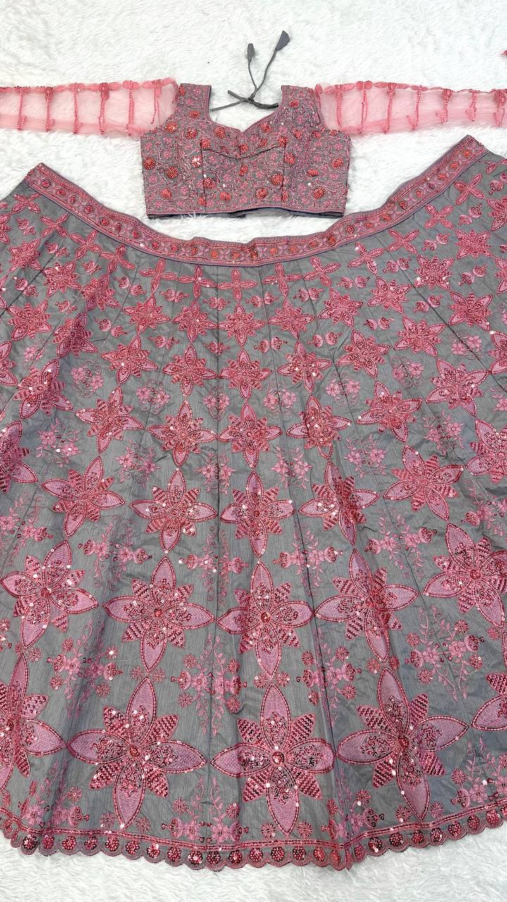 Luxury Thai Silk Sequins & Thread Work Lehenga Choli Set for Wedding