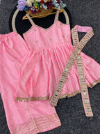 Ethnic Chinon Mirror Work Peplum Top with Palazzo & Dupatta