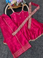 Ethnic Chinon Mirror Work Peplum Top with Palazzo & Dupatta
