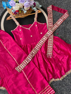 Ethnic Chinon Mirror Work Peplum Top with Palazzo & Dupatta