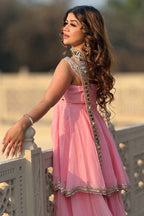 Ethnic Chinon Mirror Work Peplum Top with Palazzo & Dupatta