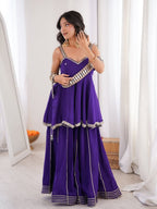 Ethnic Chinon Mirror Work Peplum Top with Palazzo & Dupatta