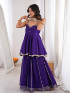 Ethnic Chinon Mirror Work Peplum Top with Palazzo & Dupatta