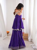 Ethnic Chinon Mirror Work Peplum Top with Palazzo & Dupatta
