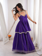 Ethnic Chinon Mirror Work Peplum Top with Palazzo & Dupatta