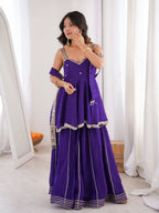 Ethnic Chinon Mirror Work Peplum Top with Palazzo & Dupatta