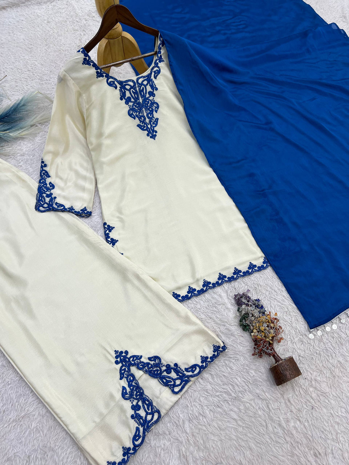 Elviora Jarman Chinon Embroidered Kurta Palazzo Set