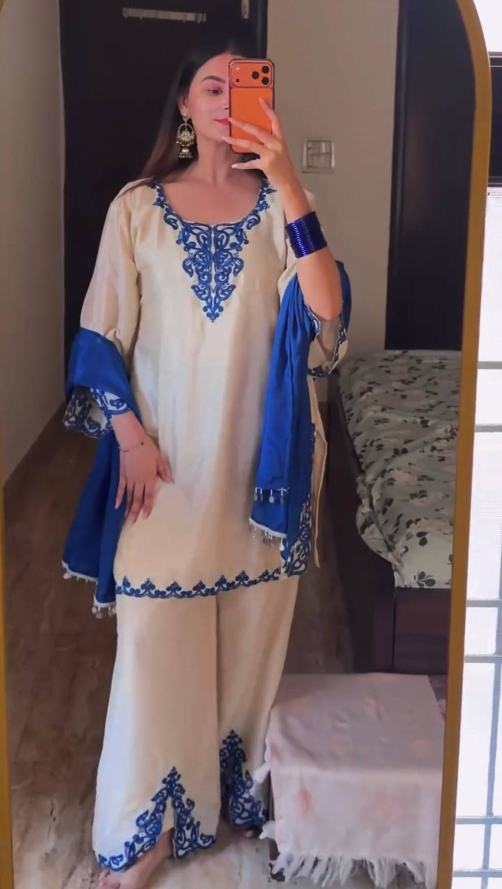 Elviora Jarman Chinon Embroidered Kurta Palazzo Set