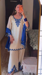 Elviora Jarman Chinon Embroidered Kurta Palazzo Set