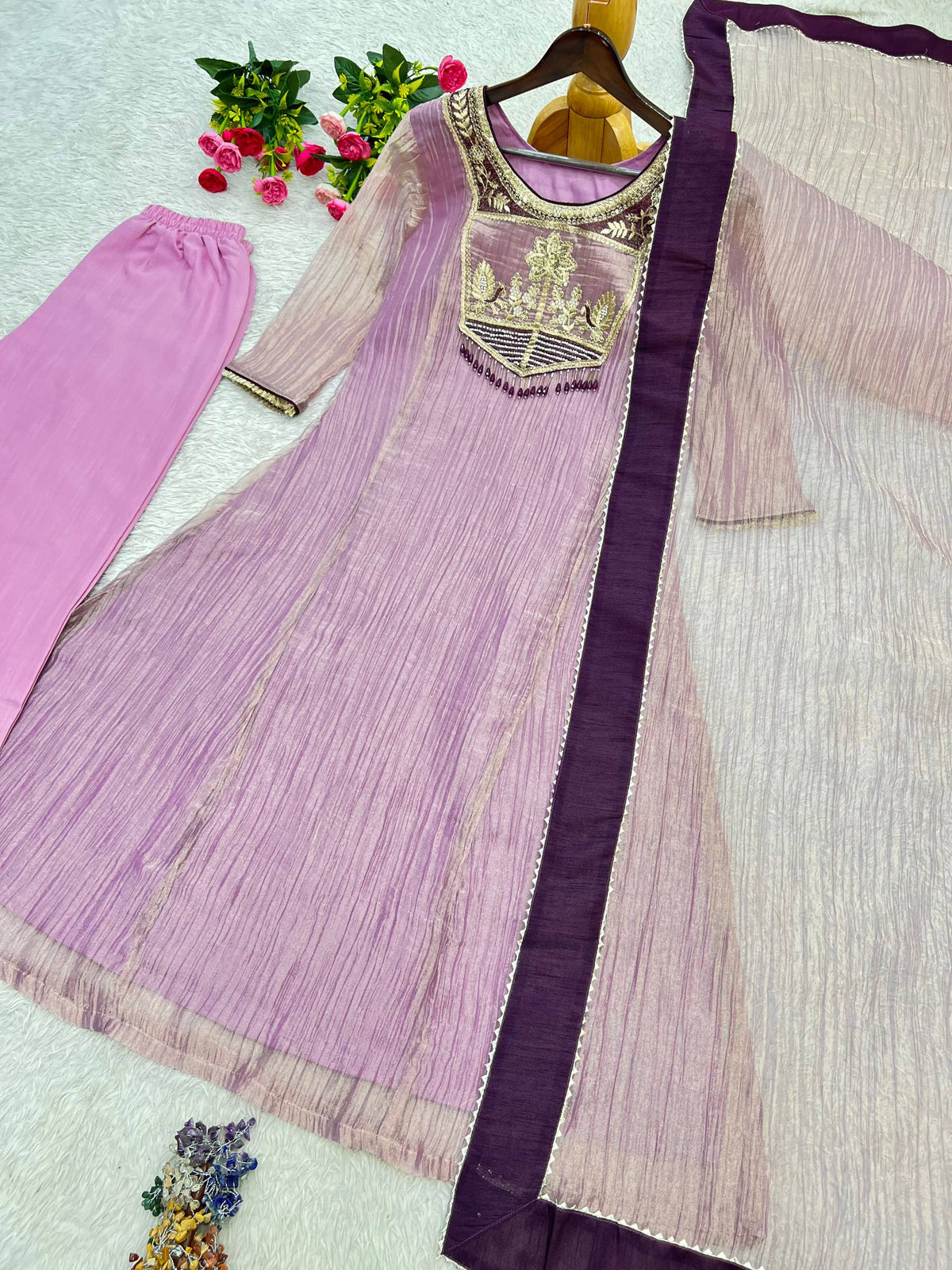 Aanya Premium Salsa Silk Suit Set with Embroidery & Thread Work