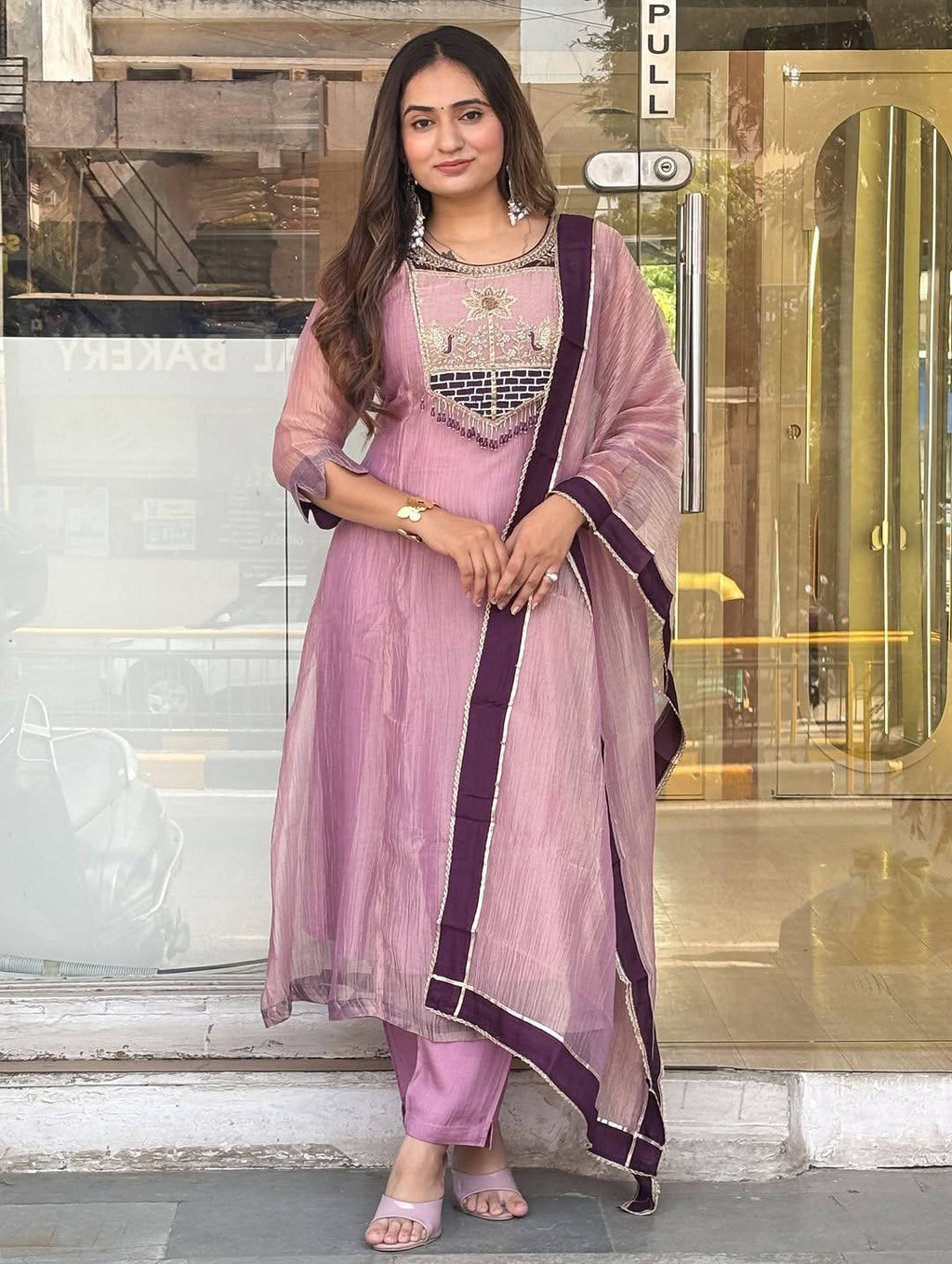 Aanya Premium Salsa Silk Suit Set with Embroidery & Thread Work