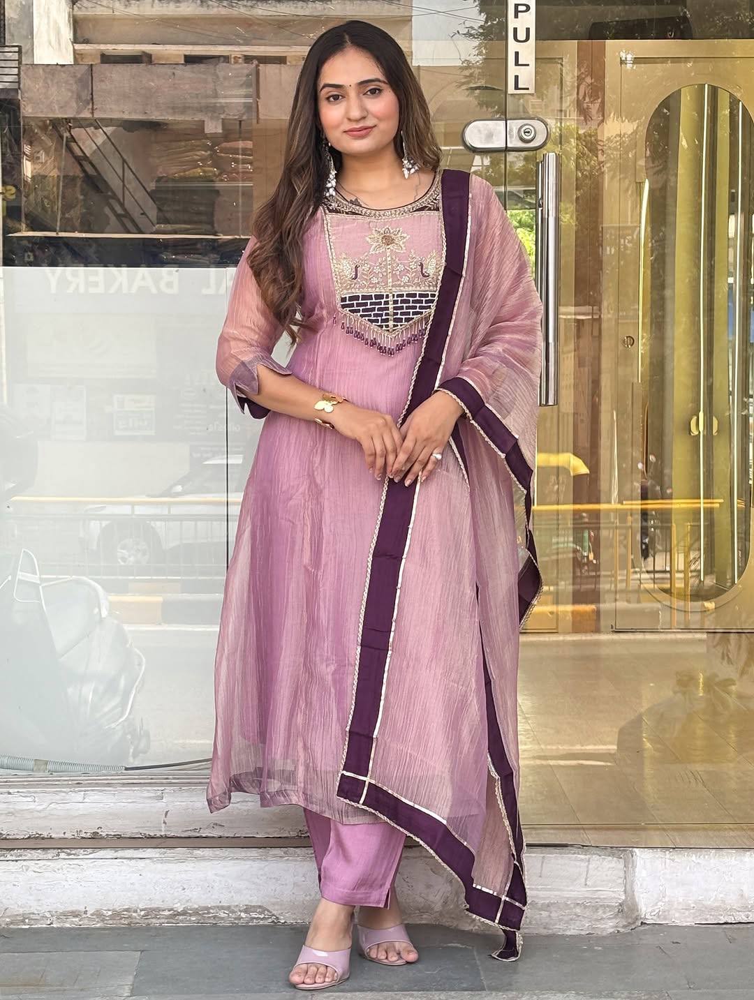 Aanya Premium Salsa Silk Suit Set with Embroidery & Thread Work