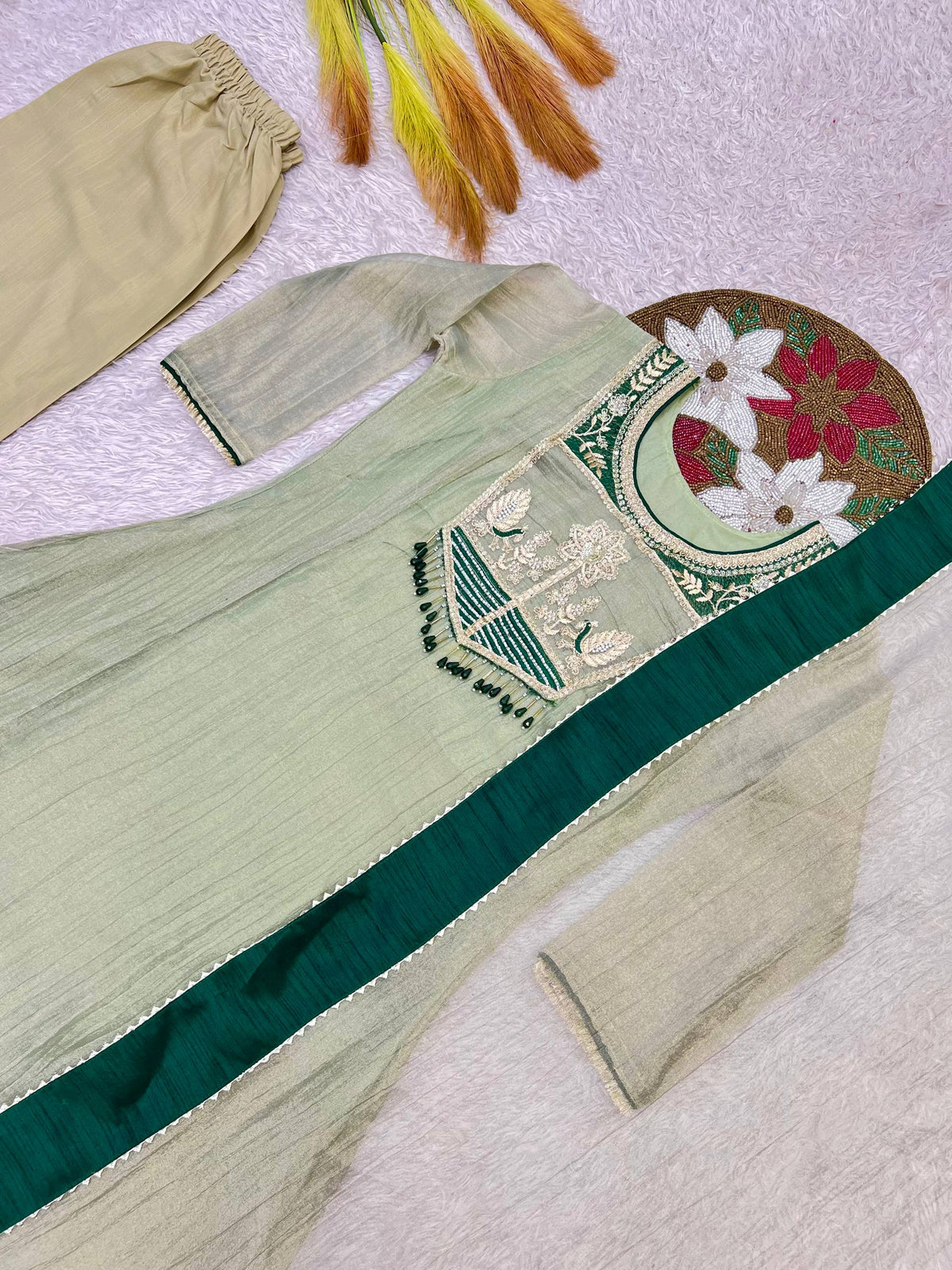 Aanya Premium Salsa Silk Suit Set with Embroidery & Thread Work