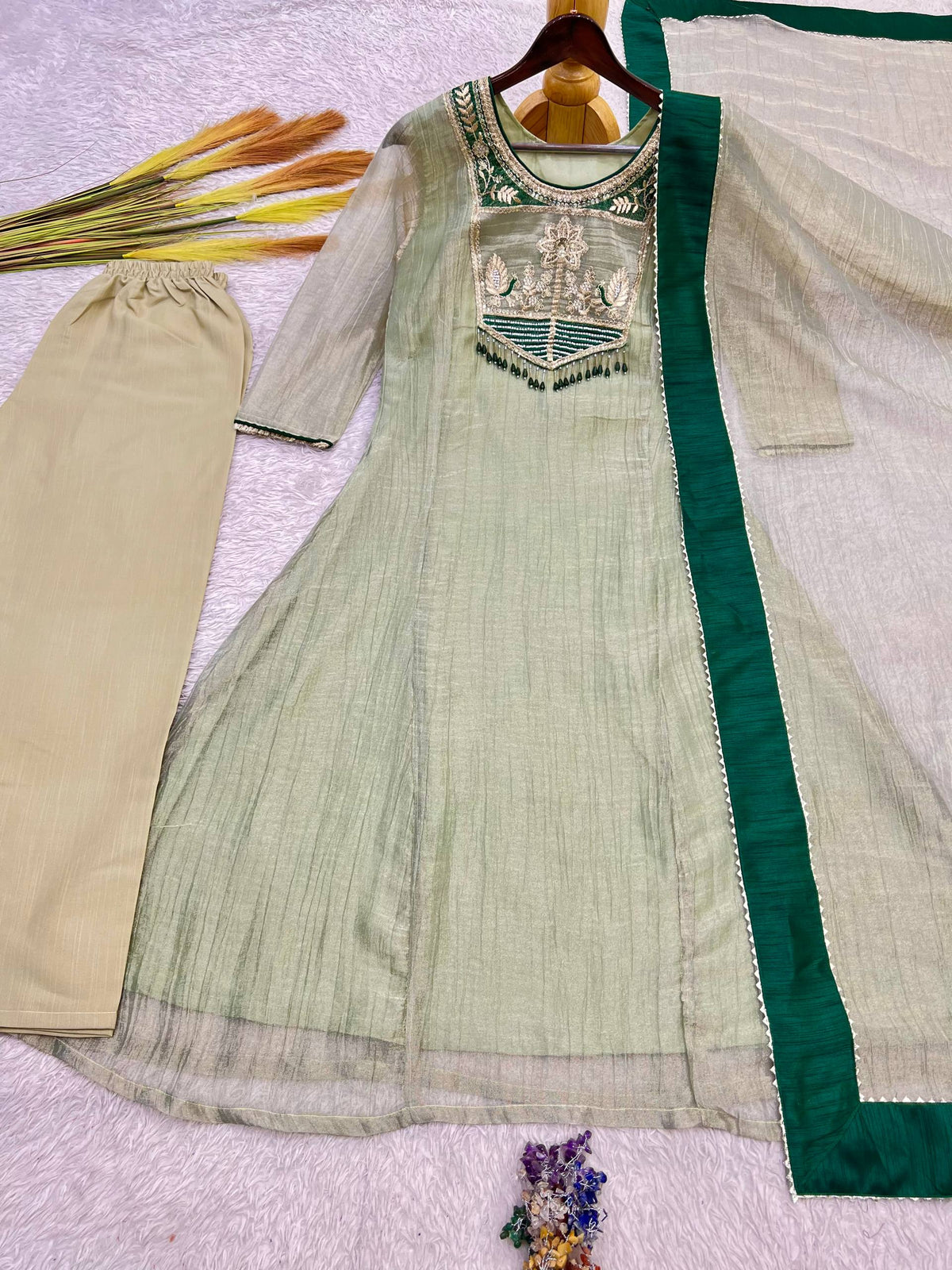 Aanya Premium Salsa Silk Suit Set with Embroidery & Thread Work
