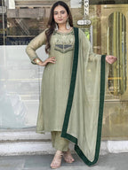 Aanya Premium Salsa Silk Suit Set with Embroidery & Thread Work