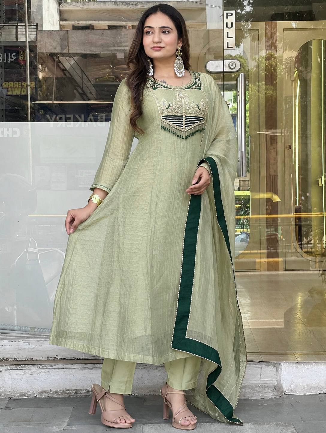 Aanya Premium Salsa Silk Suit Set with Embroidery & Thread Work