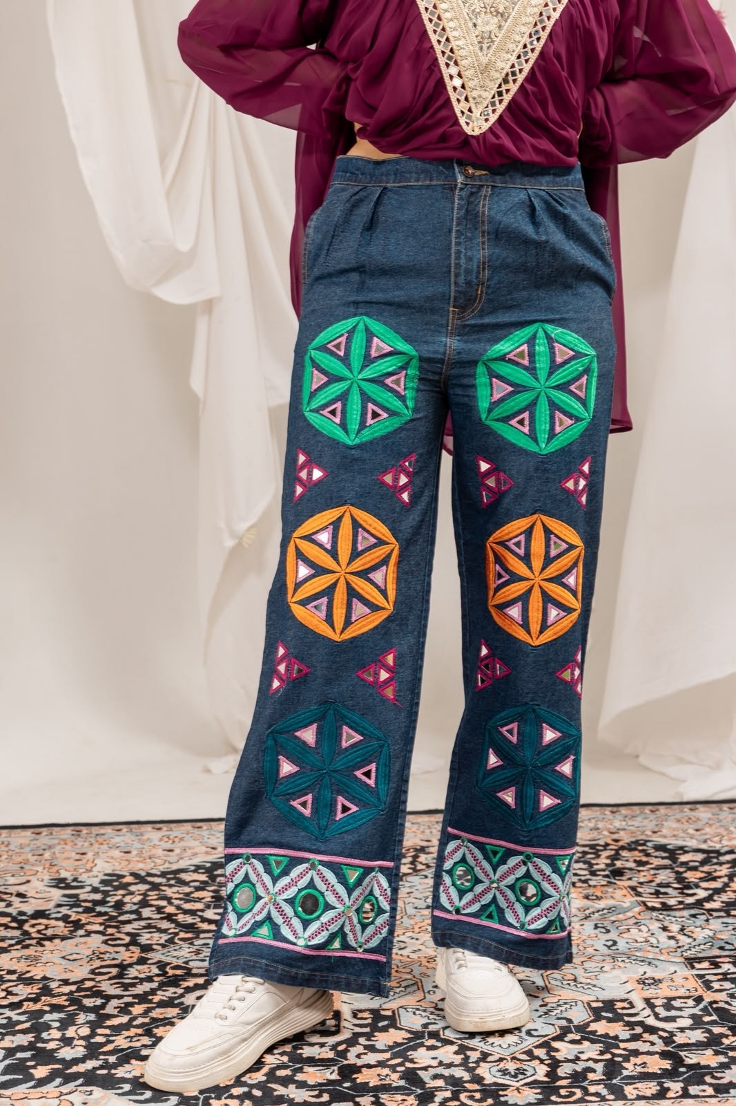 Myra Georgette Mirror Work Kediya with Cotton Denim Jeans