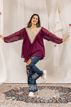 Myra Georgette Mirror Work Kediya with Cotton Denim Jeans