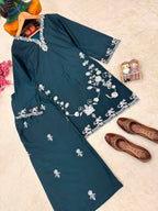 Premium French Crepe Farshi Palazzo Set with Thread Embroidery