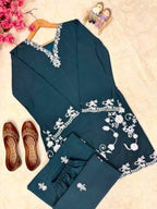 Premium French Crepe Farshi Palazzo Set with Thread Embroidery