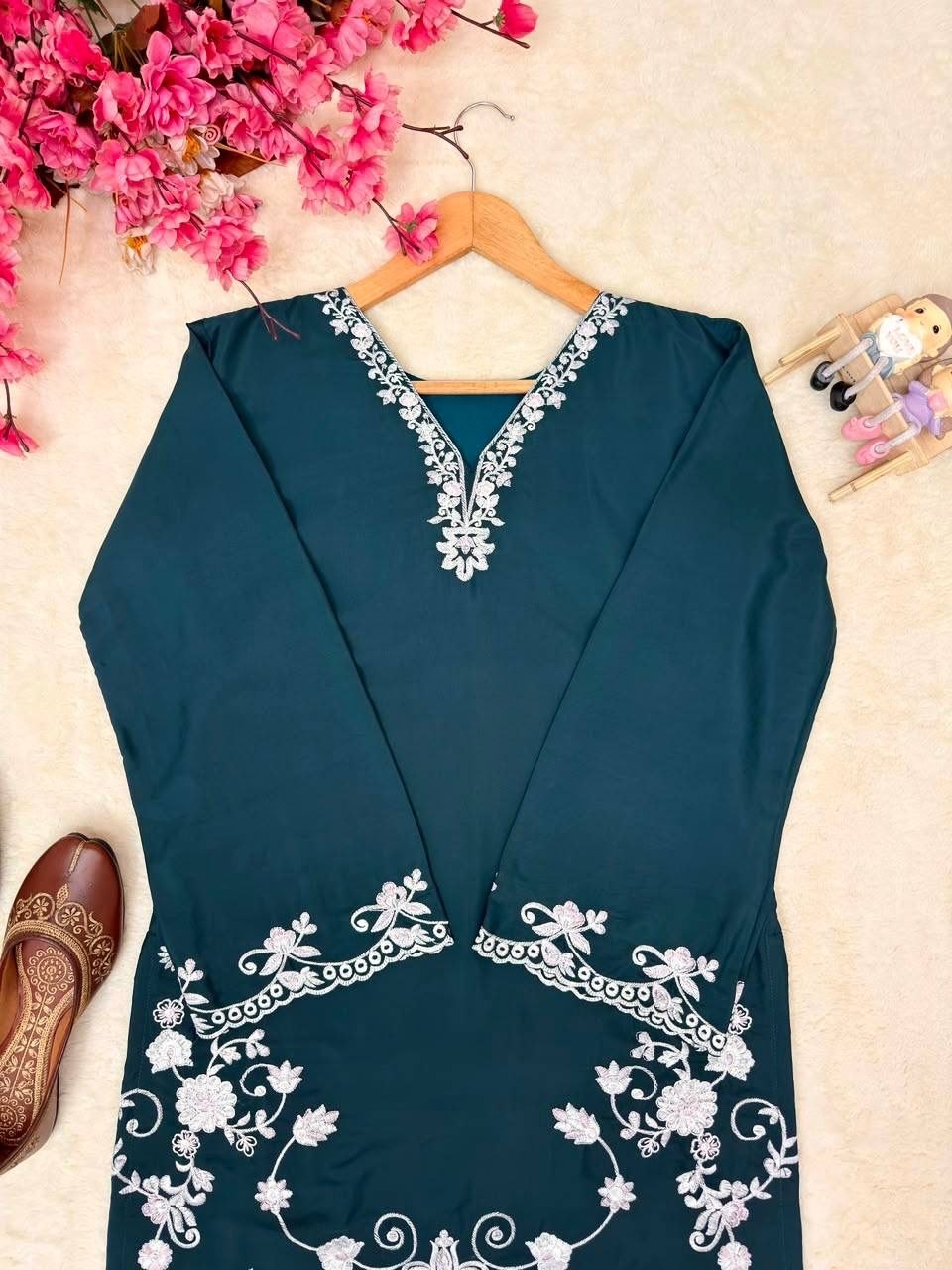 Premium French Crepe Farshi Palazzo Set with Thread Embroidery