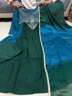 Meera Dual Tone Mal Chanderi Anarkali Set with Handwork Golden Yoke