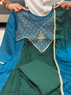 Meera Dual Tone Mal Chanderi Anarkali Set with Handwork Golden Yoke