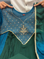 Meera Dual Tone Mal Chanderi Anarkali Set with Handwork Golden Yoke