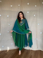 Meera Dual Tone Mal Chanderi Anarkali Set with Handwork Golden Yoke