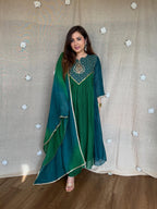 Meera Dual Tone Mal Chanderi Anarkali Set with Handwork Golden Yoke