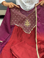 Meera Dual Tone Mal Chanderi Anarkali Set with Handwork Golden Yoke