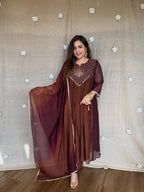 Meera Dual Tone Mal Chanderi Anarkali Set with Handwork Golden Yoke