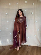 Meera Dual Tone Mal Chanderi Anarkali Set with Handwork Golden Yoke