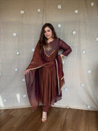 Meera Dual Tone Mal Chanderi Anarkali Set with Handwork Golden Yoke