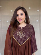 Meera Dual Tone Mal Chanderi Anarkali Set with Handwork Golden Yoke