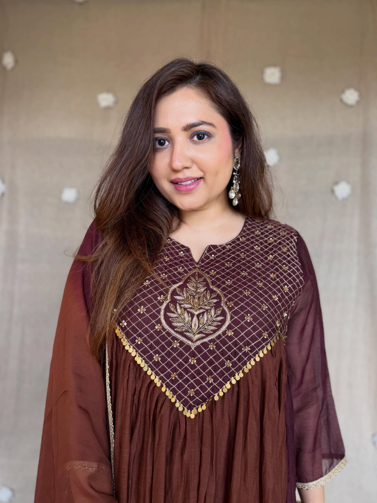 Meera Dual Tone Mal Chanderi Anarkali Set with Handwork Golden Yoke