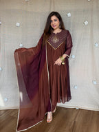 Meera Dual Tone Mal Chanderi Anarkali Set with Handwork Golden Yoke